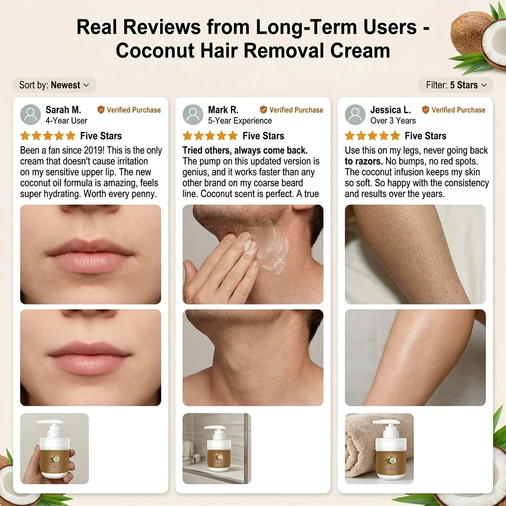 🥥 Painless Hair Removal — Face, Underarms, Legs, & Intimate Areas — Gentle Growth Inhibition: Coconut Hair Removal Cream - Image 3