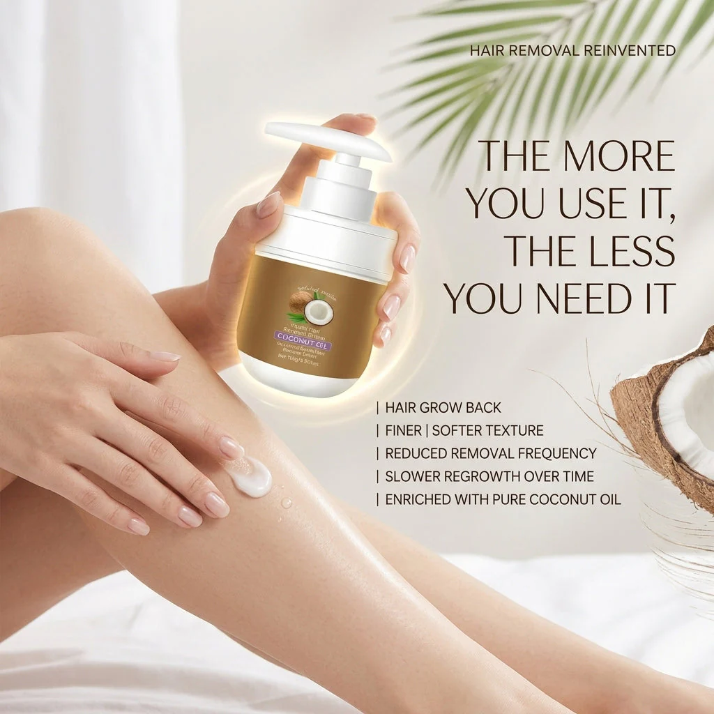 🥥 Painless Hair Removal — Face, Underarms, Legs, & Intimate Areas — Gentle Growth Inhibition: Coconut Hair Removal Cream - Image 6