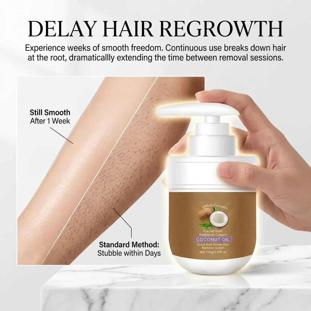 🥥 Painless Hair Removal — Face, Underarms, Legs, & Intimate Areas — Gentle Growth Inhibition: Coconut Hair Removal Cream - Image 7